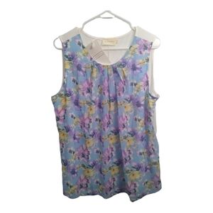 𝅺NINEXIS Light Blue Floral Sleeveless‎ Blouse Size 1X